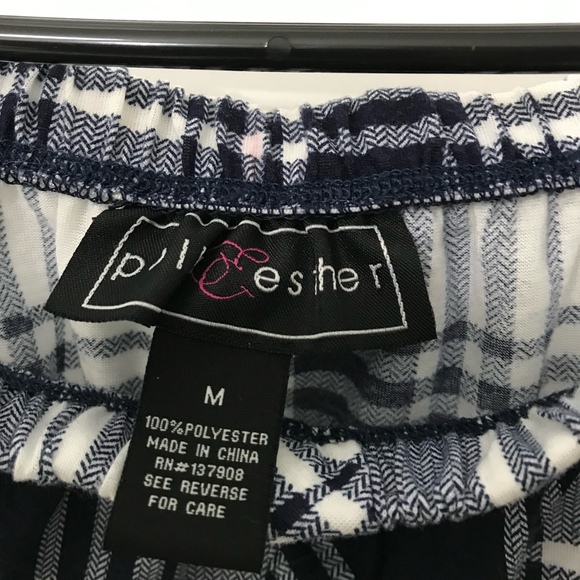 Polly & Esther Navy & White Plaid Off-Shoulder Top Size Med - Picture 5 of 6